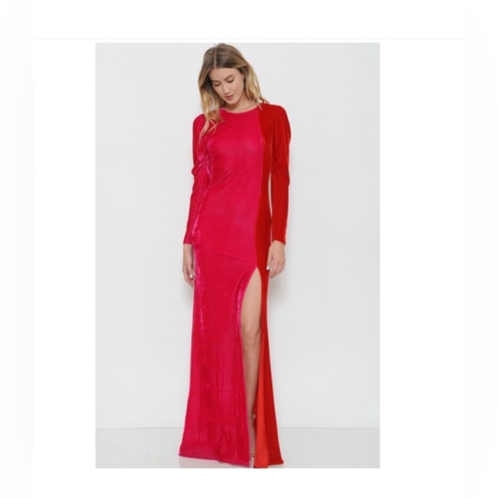 NWT L’ATISTE Velvet Colorblock  Dress Gown Dress M
